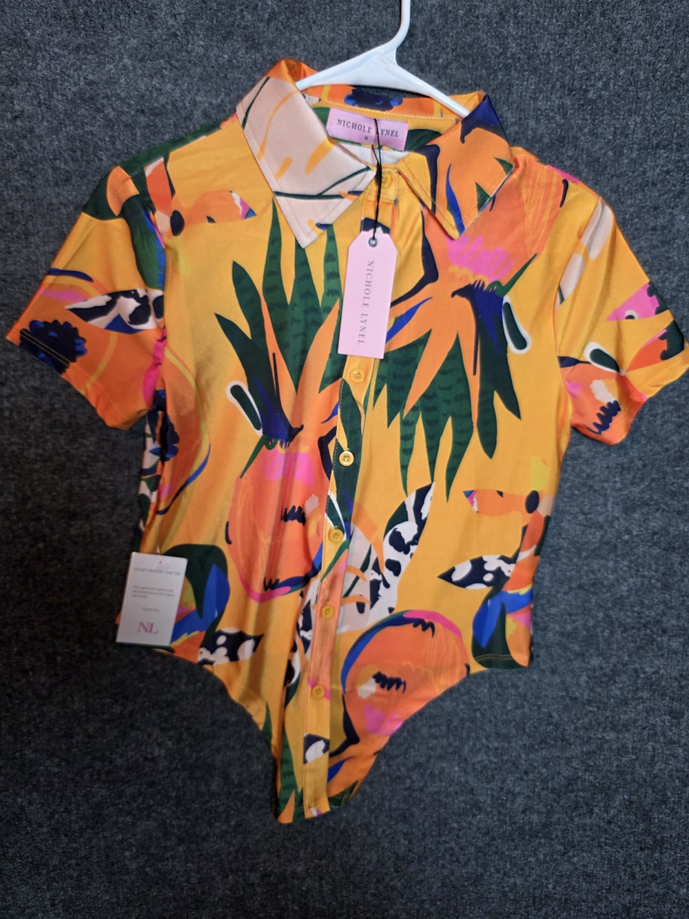 Nichole Lynel Women’s Small Tropical Print Collared Button Front NWT